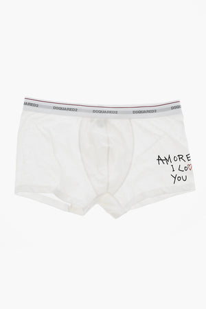 Boxer in Cotone Stretch con Stampa a Contrasto