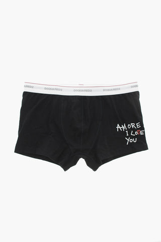 Boxer in Cotone Stretch con Stampa a Contrasto