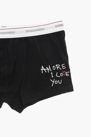 Boxer in Cotone Stretch con Stampa a Contrasto