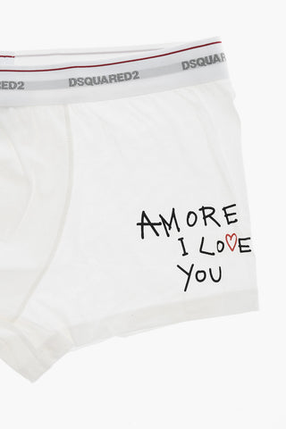 Einfarbige Boxershorts mit kontrastierendem Print