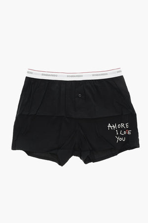 Cotton-Blend Boxer With Contrast Print and Front Button