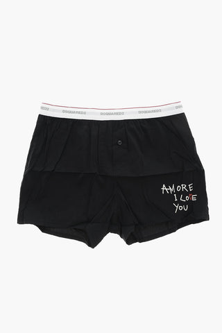 Boxer in Misto Cotone con Stampa a Contrasto e Bottone Frontale