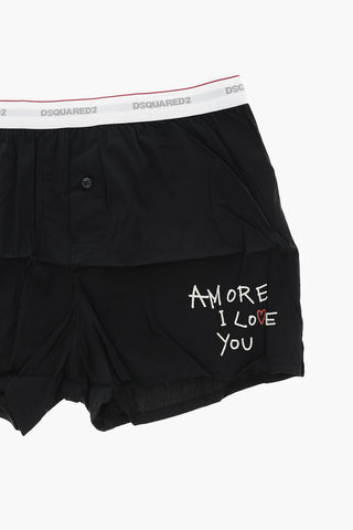 Boxer in Misto Cotone con Stampa a Contrasto e Bottone Frontale