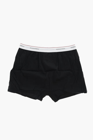 Boxer in Misto Cotone con Stampa a Contrasto e Bottone Frontale