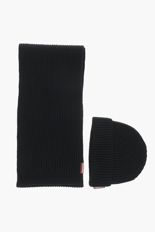 Ribbed Wool Scarf and Beanie Set