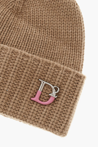 Solid Beanie With Metal Monogram
