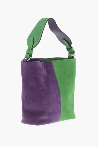 Zweifarbige Wildleder-Handtasche Mit Silbernem Monogramm