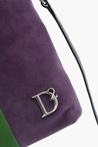 Zweifarbige Wildleder-Handtasche Mit Silbernem Monogramm