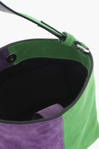 Zweifarbige Wildleder-Handtasche Mit Silbernem Monogramm