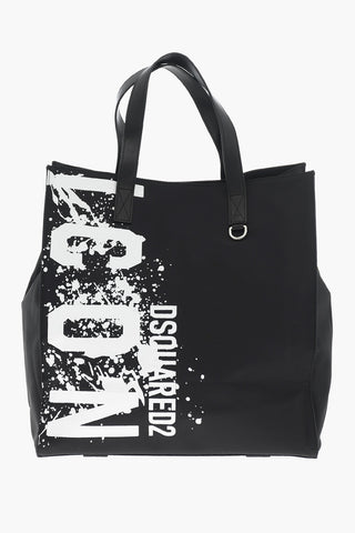 ICON Nylon Tote Bag With Leather Trims And Contrasting Print