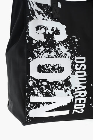 ICON Nylon Tote Bag With Leather Trims And Contrasting Print