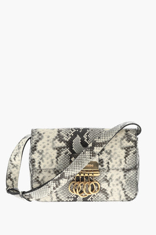 Python-Effect Leather Shoulder Bag With Gold-Tone Metal Detail