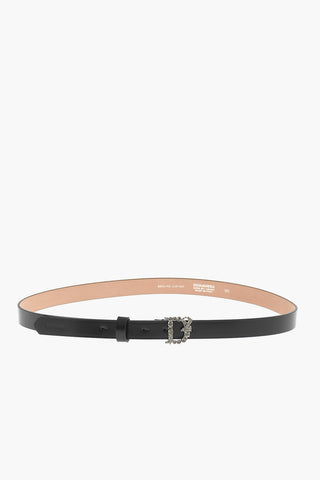 Leather Belt with Crystal-Embellished Buckle 20mm