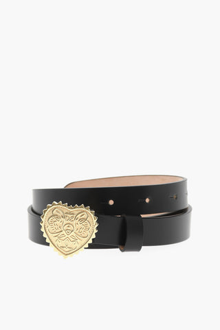 Leather Belt with Heart-Shaped Gold Buckle 20mm