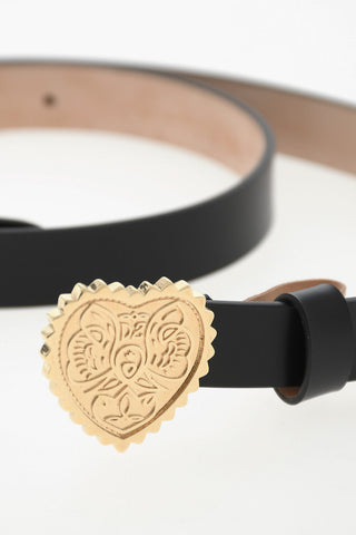 Leather Belt with Heart-Shaped Gold Buckle 20mm
