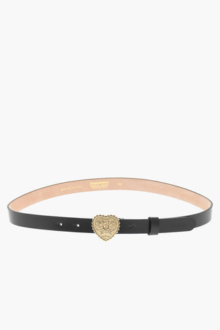 Leather Belt with Heart-Shaped Gold Buckle 20mm