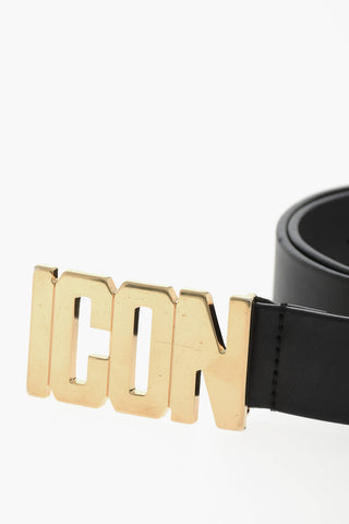 ICON Leather Belt With Gold Lettering Buckle 35mm