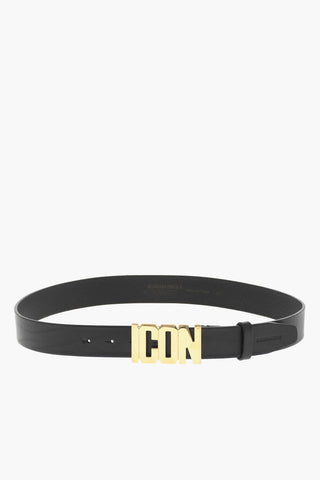ICON Leather Belt With Gold Lettering Buckle 35mm