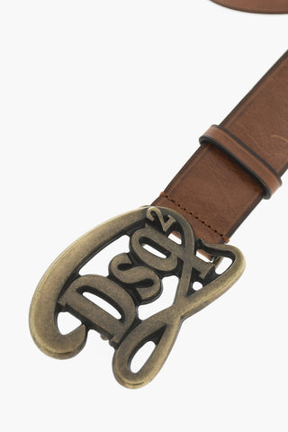 Leather Belt with Logo Buckle 40mm