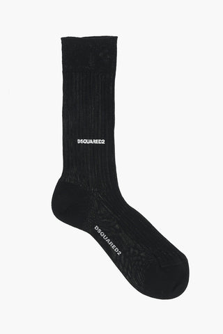 Long Ribbed Solid Socks With Contrast Logo
