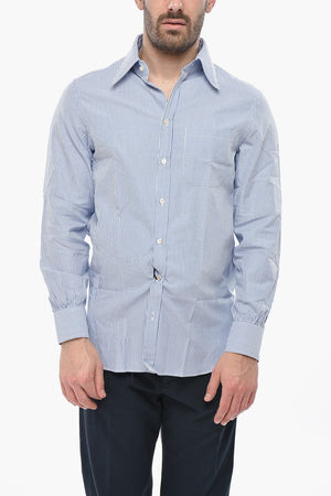 Camicia in Popeline di Cotone a Righe Awning con Collo Italiano