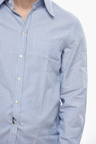 Camicia in Popeline di Cotone a Righe Awning con Collo Italiano