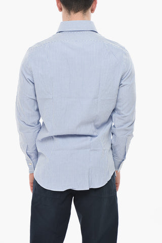 Camicia in Popeline di Cotone a Righe Awning con Collo Italiano