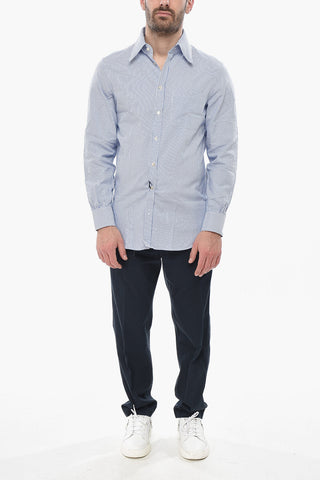 Camicia in Popeline di Cotone a Righe Awning con Collo Italiano