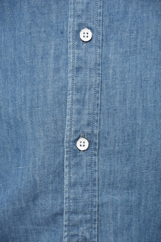 Camicia in Cotone e Lino a Tinta Unita con Bottoni a Contrasto
