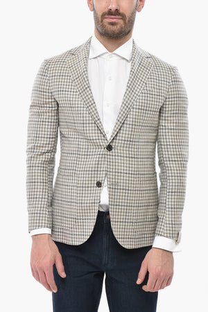 Wool-Blend Half-Lined Blazer GATE with Gingham Pattern