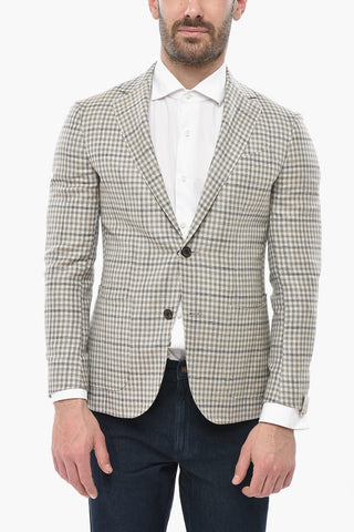 Wool-Blend Half-Lined Blazer GATE with Gingham Pattern