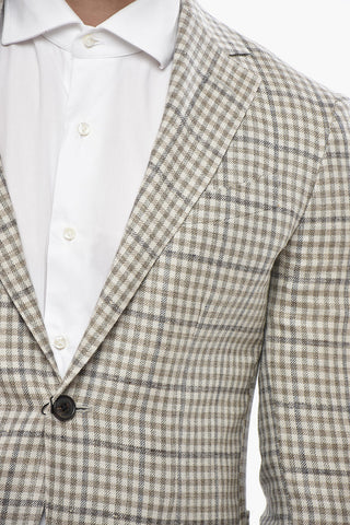 Wool-Blend Half-Lined Blazer GATE with Gingham Pattern