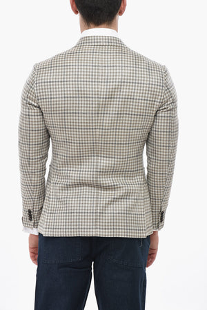 Wool-Blend Half-Lined Blazer GATE with Gingham Pattern