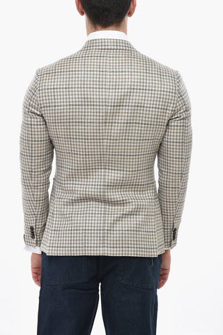Wool-Blend Half-Lined Blazer GATE with Gingham Pattern