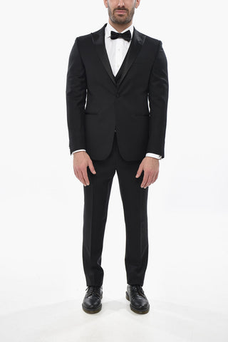 CODE 3-Piece Virgin Wool Suit with Satin Peak Lapel