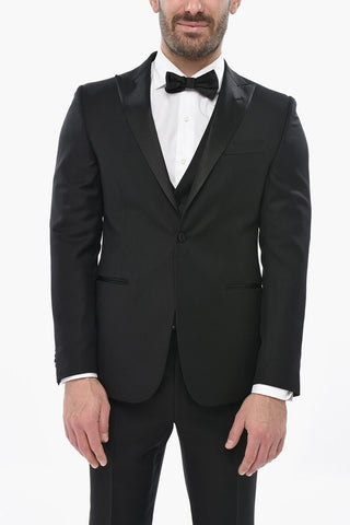 CODE 3-Piece Virgin Wool Suit with Satin Peak Lapel