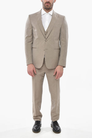 CODE 3-Piece Suit in Linen Blend with Peak Lapel