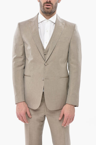 CODE 3-Piece Suit in Linen Blend with Peak Lapel