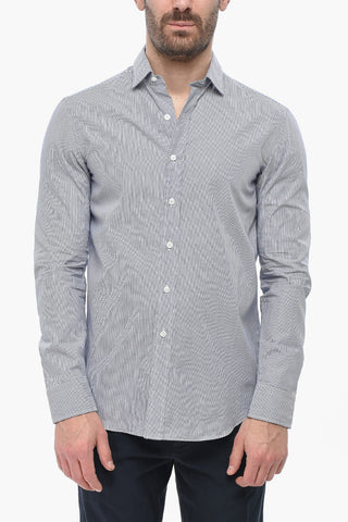 Camicia in Cotone a Righe con Collo Francese