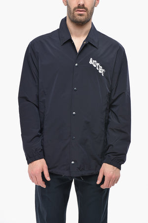 Solid Overshirt with Snap Buttons and Contrast Logo