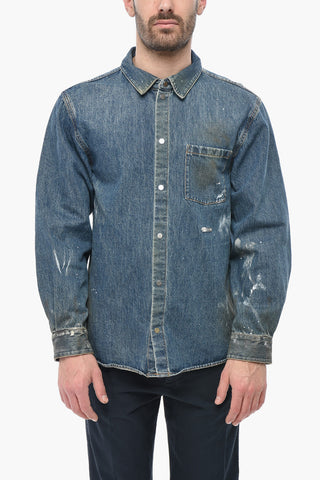 Denimjacke mit Painting-Effekt und Druckknöpfen