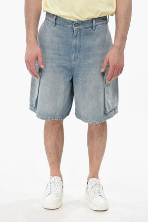 Light-Wash Denim Cargo Shorts