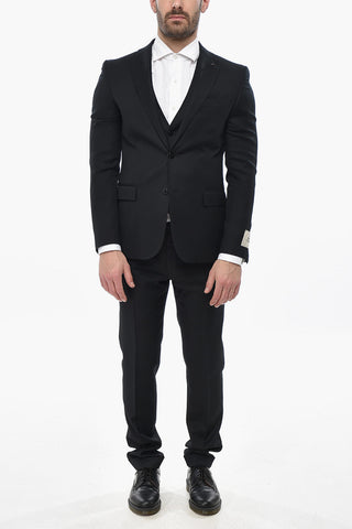 CC COLLECTION 3-Piece Wool-Blend Suit with Classic Lapel