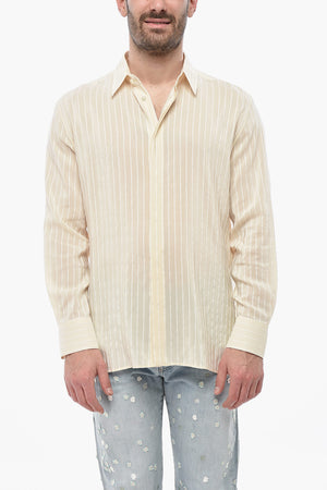 Silk and Cotton Shirt with Tone-on-Tone Stripes