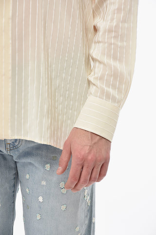 Silk and Cotton Shirt with Tone-on-Tone Stripes