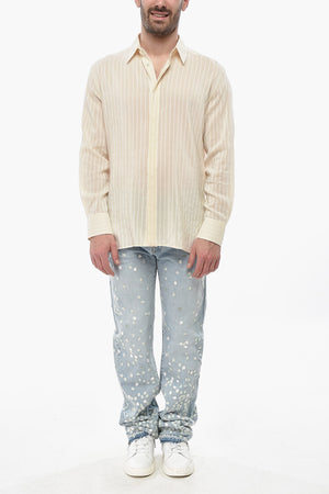 Silk and Cotton Shirt with Tone-on-Tone Stripes