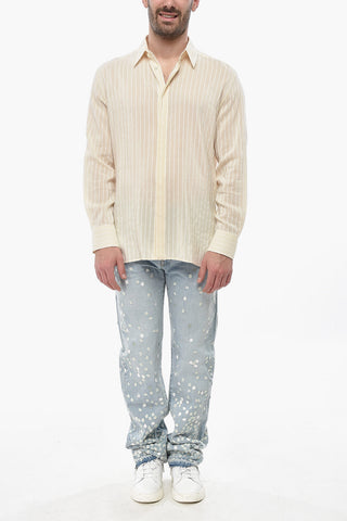Silk and Cotton Shirt with Tone-on-Tone Stripes