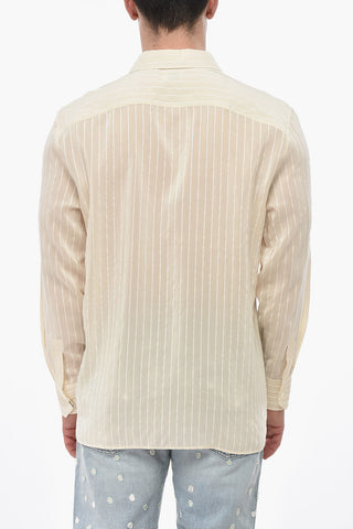 Silk and Cotton Shirt with Tone-on-Tone Stripes