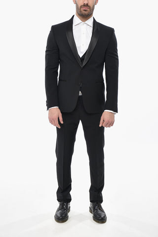 CODE Wool-Blend 3-Piece Suit with Satin Shawl Lapel