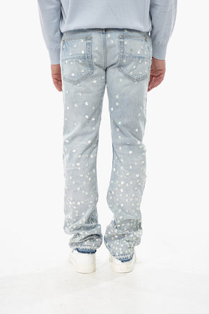 Jeans with All-Over Floral Embroidery and 21cm Frayed Hem